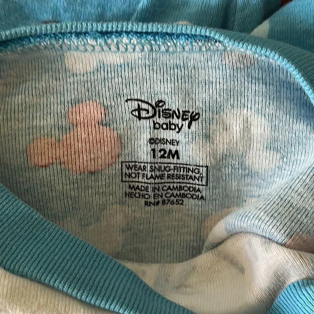 Disney Mickey Mouse 2-Piece Pajamas Set Size 12 Months Baby Toddler Sleepwear